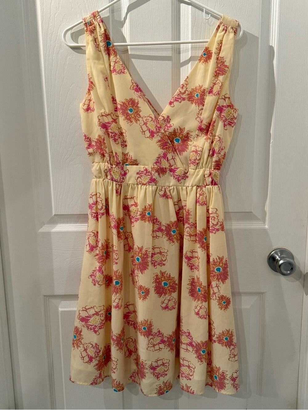 Anthropologie Gerbera Surplice yellow Floral Sundress Sz 4 by O by Organic
